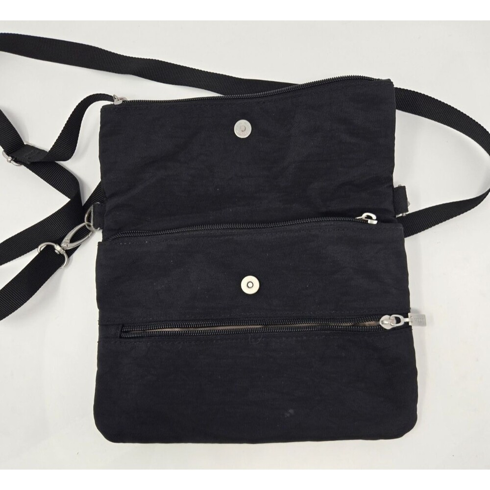 Baggallini Black Nylon Crossbody Travel Organizer Purse Multi Zip Bag Adj Strap